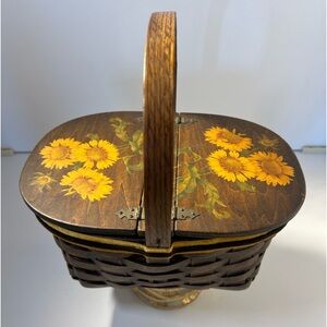 Vintage Handcrafted Sunflower 🌻 Woven Wood Picnic Hand Basket /Purse Lined
